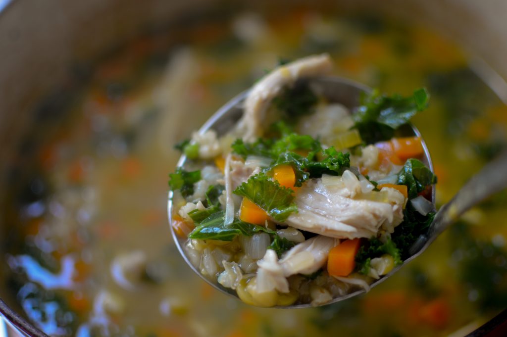 Ladle full of chicken scotch broth