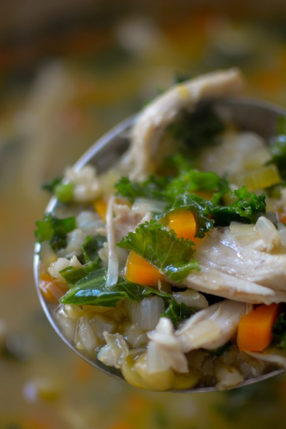 Ladle full of chicken scotch broth