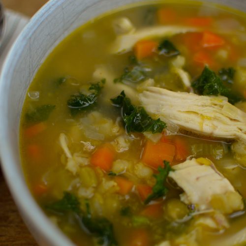 Bowl of healthy chicken scotch broth soup